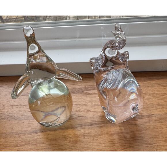 Lead Crystal Elephant Small Figurine Lot of 2 Paperweight Trunk Up - Picture 9 of 12